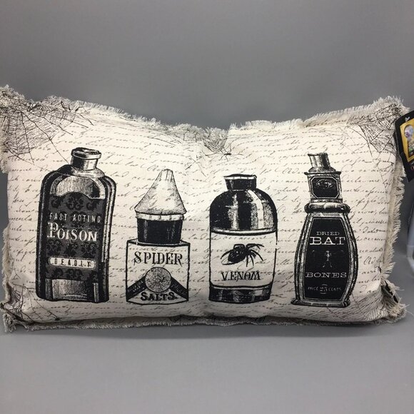 NEW Cynthia Rowley Halloween Magic Potion Apothecary Bottle Feather Pillow 14x24 - Picture 1 of 12